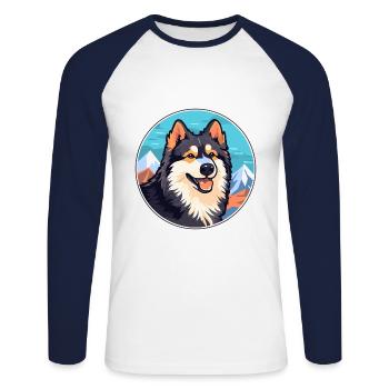 Finnish Lapphund Dog Breed Cartoon Kawaii Watercol - Unisex Long Sleeve Baseball T-Shirt - white/navy - Front - Nik (191cm)