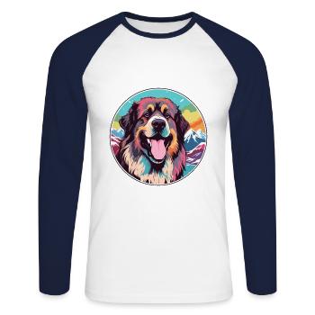 Estrela Mountain Dog race Cartoon Kawaii Watercol - T-shirt baseball manches longues Homme - blanc/marine - Devant - Nik (191cm)