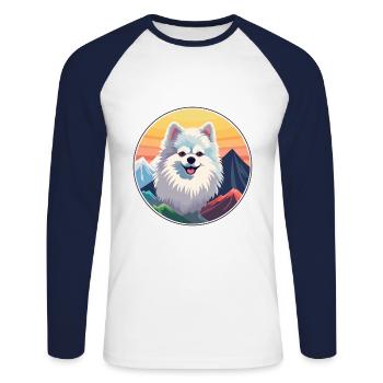 Spitz allemand chien race dessin animé Kawaii aquarelle - T-shirt baseball manches longues Homme - blanc/marine - Devant - Nik (191cm)