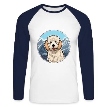 Allemand Sheeppoodle chien race Cartoon Kawaii Waterc - T-shirt baseball manches longues Homme - blanc/marine - Devant - Nik (191cm)