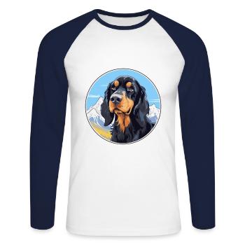 Gordon Setter chien race dessin animé Kawaii aquarelle - T-shirt baseball manches longues Homme - blanc/marine - Devant - Nik (191cm)