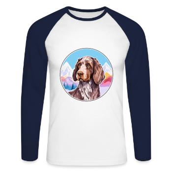 German Wirehaired Pointer Dog Breed Cartoon Kawaii - Unisex Long Sleeve Baseball T-Shirt - white/navy - Front - Nik (191cm)