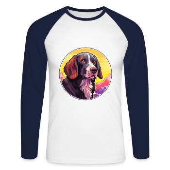 Frison chien d’arrêt race Cartoon Kawaii Watercol - T-shirt baseball manches longues Homme - blanc/marine - Devant - Nik (191cm)