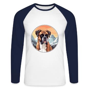 Deutsche Boxer Hund Rasse Cartoon Kawaii Aquarell - Unisex Baseballshirt langarm - Weiß/Navy - Vorne - Nik (191cm)