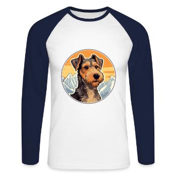 Chien de chasse allemand Terrier race Cartoon Kawaii Wa - T-shirt baseball manches longues Homme - blanc/marine - Devant - Nik (191cm)