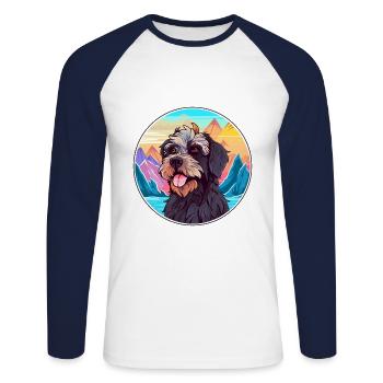 Griffon Nivernais Dog Breed Cartoon Kawaii Waterco - Unisex Long Sleeve Baseball T-Shirt - white/navy - Front - Nik (191cm)