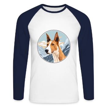 Ibizan Hound Dog Breed Cartoon Kawaii Watercolor - Unisex Long Sleeve Baseball T-Shirt - white/navy - Front - Nik (191cm)