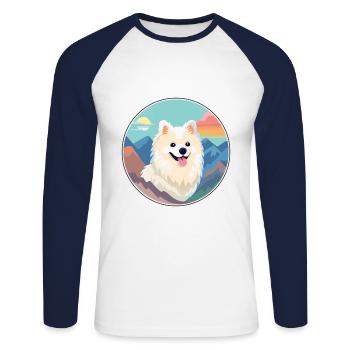Spitz indien chien race Cartoon Kawaii aquarelle - T-shirt baseball manches longues Homme - blanc/marine - Devant - Nik (191cm)