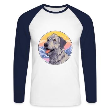 Irish Wolfhound chien race dessin animé Kawaii Watercolo - T-shirt baseball manches longues Homme - blanc/marine - Devant - Nik (191cm)