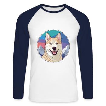 Jindo Dog Breed Cartoon Kawaii Watercolor - Unisex Long Sleeve Baseball T-Shirt - white/navy - Front - Nik (191cm)