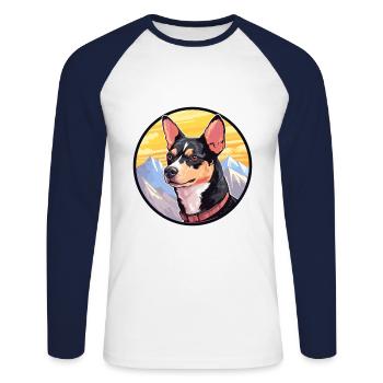 Japanese Terrier Dog Breed Cartoon Kawaii Watercol - Unisex Long Sleeve Baseball T-Shirt - white/navy - Front - Nik (191cm)
