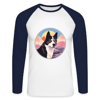 Karelian Bear Dog Breed Cartoon Kawaii Watercolor - Unisex Long Sleeve Baseball T-Shirt - white/navy - Front - Nik (191cm)