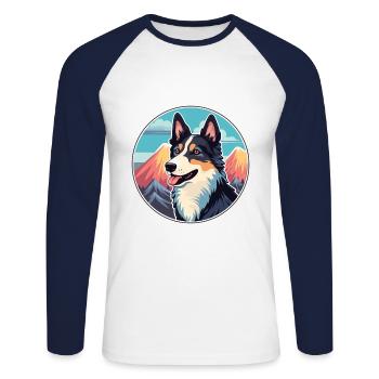 Karelo finlandais Laika chien race dessin animé Kawaii Wate - T-shirt baseball manches longues Homme - blanc/marine - Devant - Nik (191cm)