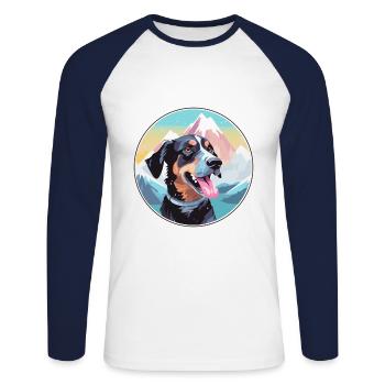 Gascon Saintongeois Chien Race Cartoon Kawaii Eau - T-shirt baseball manches longues Homme - blanc/marine - Devant - Nik (191cm)