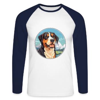 Grande race de bouvier suisse Cartoon Kawaii Wa - T-shirt baseball manches longues Homme - blanc/marine - Devant - Nik (191cm)