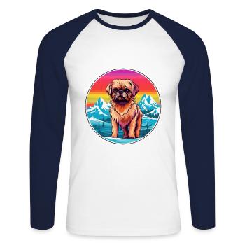 Griffon Bruxellois Dog Breed Cartoon Kawaii Waterc - Unisex Long Sleeve Baseball T-Shirt - white/navy - Front - Nik (191cm)