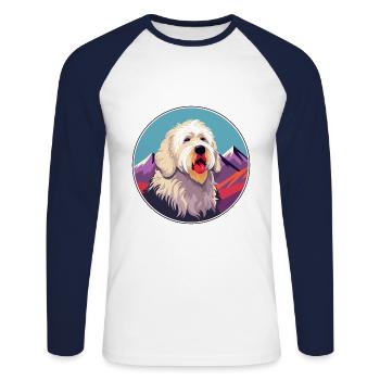 Labradoodle Dog Breed Cartoon Kawaii Watercolor - Unisex Long Sleeve Baseball T-Shirt - white/navy - Front - Nik (191cm)