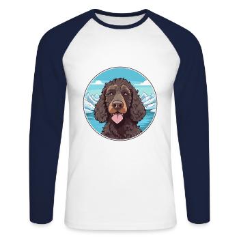 Irish Water Spaniel Dog Breed Cartoon Kawaii Water - Unisex Long Sleeve Baseball T-Shirt - white/navy - Front - Nik (191cm)