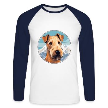 Irish Terrier chien race Cartoon Kawaii aquarelle - T-shirt baseball manches longues Homme - blanc/marine - Devant - Nik (191cm)