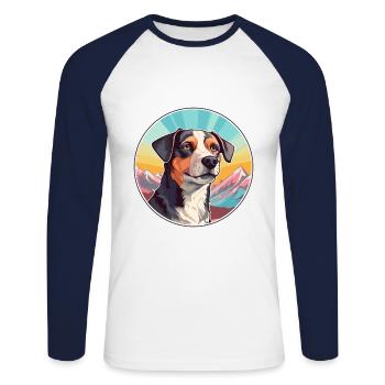 Karakachan chien race dessin animé Kawaii aquarelle - T-shirt baseball manches longues Homme - blanc/marine - Devant - Nik (191cm)