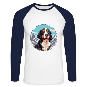Jamthund Dog Breed Cartoon Kawaii Watercolor - Unisex Long Sleeve Baseball T-Shirt - white/navy - Front - Nik (191cm)