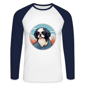 Japanisches Kinn Hunderasse Cartoon Kawaii Aquarell - Unisex Baseballshirt langarm - Weiß/Navy - Vorne - Nik (191cm)