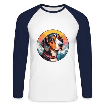 German Hound Dog Breed Cartoon Kawaii Watercolor - Unisex Long Sleeve Baseball T-Shirt - white/navy - Front - Nik (191cm)