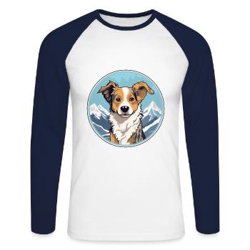 Havenese chien race dessin animé Kawaii aquarelle - T-shirt baseball manches longues Homme - blanc/marine - Devant - Nik (191cm)