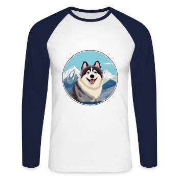 Hokkaido chien race dessin animé Kawaii aquarelle - T-shirt baseball manches longues Homme - blanc/marine - Devant - Nik (191cm)