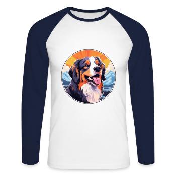 Hovawart chien race dessin animé Kawaii aquarelle - T-shirt baseball manches longues Homme - blanc/marine - Devant - Nik (191cm)