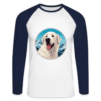 Hungarian Kuvasz Dog Breed Cartoon Kawaii Watercol - Unisex Long Sleeve Baseball T-Shirt - white/navy - Front - Nik (191cm)