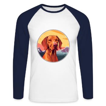 Hungarian Vizsla Dog Breed Cartoon Kawaii Watercol - Unisex Long Sleeve Baseball T-Shirt - white/navy - Front - Nik (191cm)
