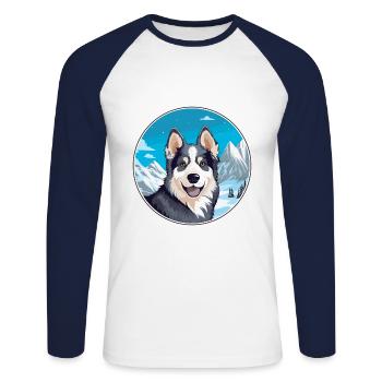 Hygenhund chien race dessin animé Kawaii aquarelle - T-shirt baseball manches longues Homme - blanc/marine - Devant - Nik (191cm)