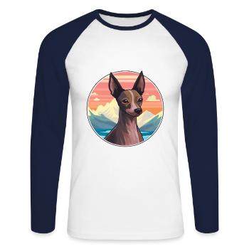 Inca Haarlose Hunderasse Cartoon Kawaii Aquarell - Unisex Baseballshirt langarm - Weiß/Navy - Vorne - Nik (191cm)