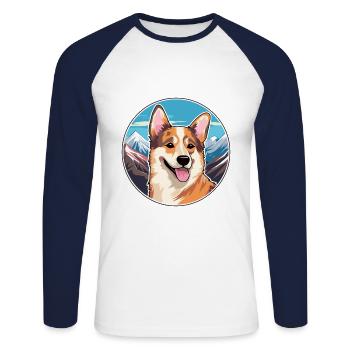 Kai Ken Dog Breed Cartoon Kawaii Watercolor - Unisex Long Sleeve Baseball T-Shirt - white/navy - Front - Nik (191cm)