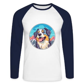 Kintamani chien race dessin animé Kawaii aquarelle - T-shirt baseball manches longues Homme - blanc/marine - Devant - Nik (191cm)