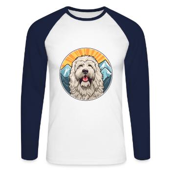 Komondor race de chien dessin animé Kawaii aquarelle - T-shirt baseball manches longues Homme - blanc/marine - Devant - Nik (191cm)