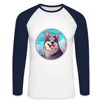 Koolie chien race dessin animé Kawaii aquarelle - T-shirt baseball manches longues Homme - blanc/marine - Devant - Nik (191cm)