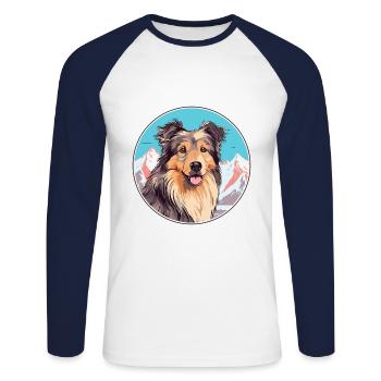 Kuchi Afghan Shepard chien race Cartoon Kawaii Wate - T-shirt baseball manches longues Homme - blanc/marine - Devant - Nik (191cm)