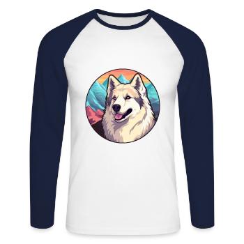 Kyi Leo Hunderasse Cartoon Kawaii Aquarell - Unisex Baseballshirt langarm - Weiß/Navy - Vorne - Nik (191cm)