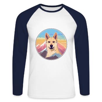 Korean Jindo Dog Breed Cartoon Kawaii Watercolor - Unisex Long Sleeve Baseball T-Shirt - white/navy - Front - Nik (191cm)