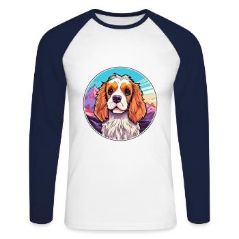 King Charles Dog Breed Cartoon Kawaii Watercolor - Unisex Long Sleeve Baseball T-Shirt - white/navy - Front - Nik (191cm)