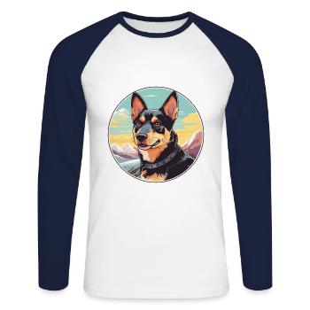 Lancashire Heeler Dog Breed Cartoon Kawaii Waterco - Unisex Long Sleeve Baseball T-Shirt - white/navy - Front - Nik (191cm)