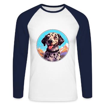 Leopard Cur Hund Rasse Cartoon Kawaii Aquarell - Unisex Baseballshirt langarm - Weiß/Navy - Vorne - Nik (191cm)