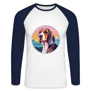 Lithuanian Hound Dog Breed Cartoon Kawaii Watercol - Unisex Long Sleeve Baseball T-Shirt - white/navy - Front - Nik (191cm)