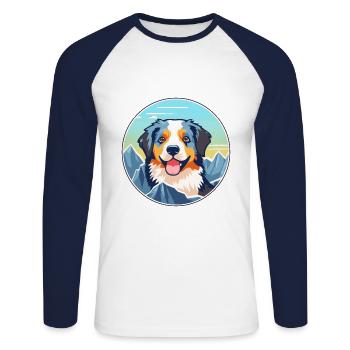 Magyar Agar chien race dessin animé Kawaii aquarelle - T-shirt baseball manches longues Homme - blanc/marine - Devant - Nik (191cm)