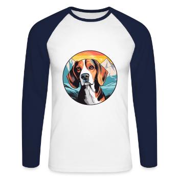 Kerry Beagle chien race dessin animé Kawaii aquarelle - T-shirt baseball manches longues Homme - blanc/marine - Devant - Nik (191cm)