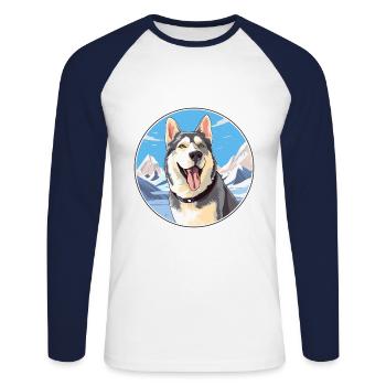 Labrador Husky Hunderasse Cartoon Kawaii Aquarell - Unisex Baseballshirt langarm - Weiß/Navy - Vorne - Nik (191cm)