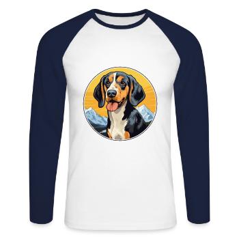 Leopard Hound Dog Breed Cartoon Kawaii Watercolor - Unisex Long Sleeve Baseball T-Shirt - white/navy - Front - Nik (191cm)