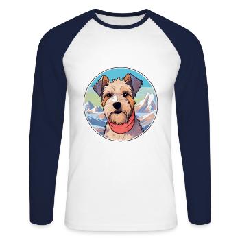 Lucas Terrier chien race dessin animé Kawaii aquarelle - T-shirt baseball manches longues Homme - blanc/marine - Devant - Nik (191cm)